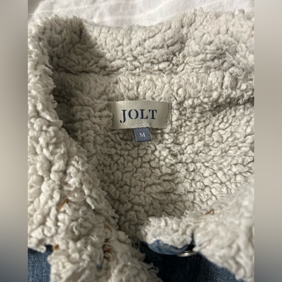 Jolt Jeans Jacket Womens Blue Pockets Full Zip Sherpa Lined Collar Size M - Picture 4 of 5